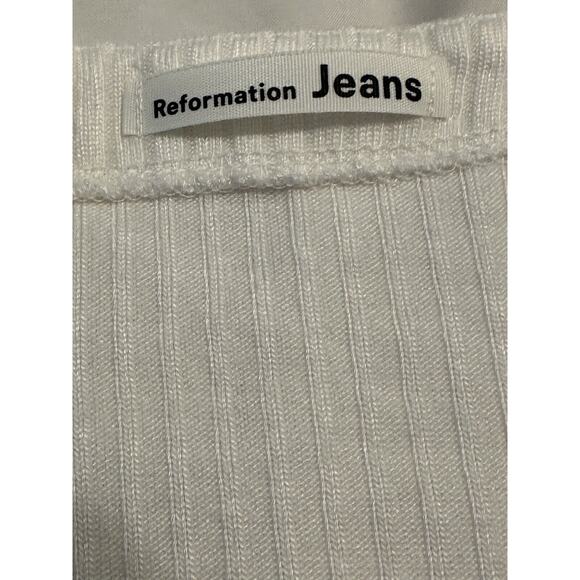 Reformation Jeans White Ribbed Ryder Button Front Mother Of Pearl Shirt Dress S - Picture 5 of 13